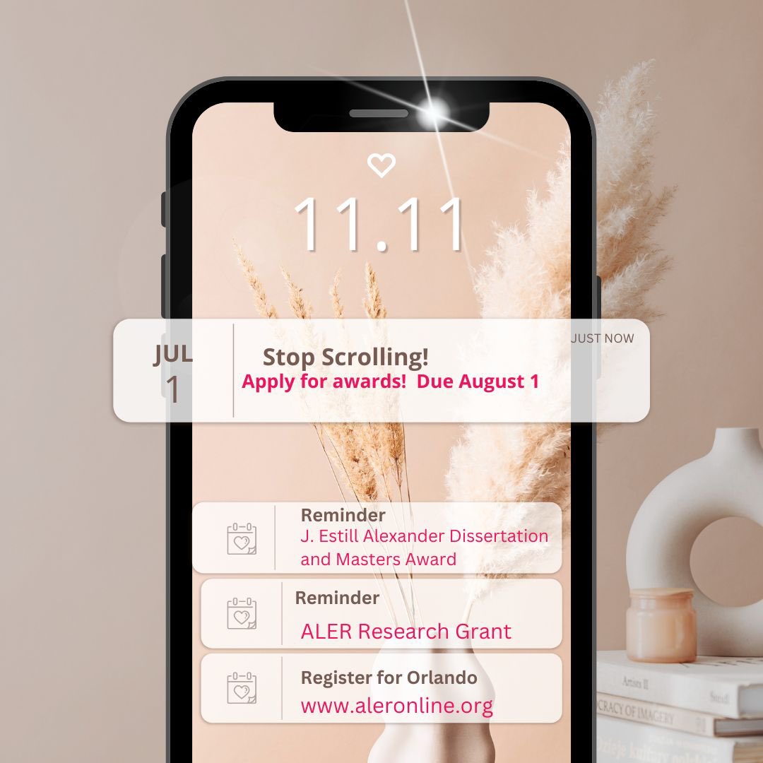 Share with recent grads to apply for the J. Estill Alexander Masters and Dissertation awards. aleronline.org/page/futurelea…

Also consider applying for an ALER Research Grant. aleronline.org/page/researchg…