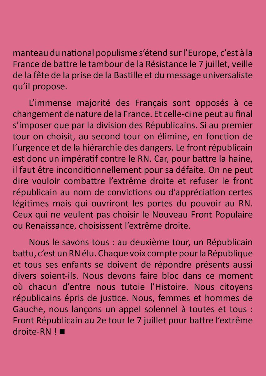 Parce qu'en 2002, je suis sorti dans les rues de mon lycée 🆚️ #FN 
J'ai signé cet appel sans réfléchir !
*Rare pour moi de m'exprimer mais la c'était inévitable pour moi ! 
#legislatives2024 
#Responsabilités 
#barrageRN