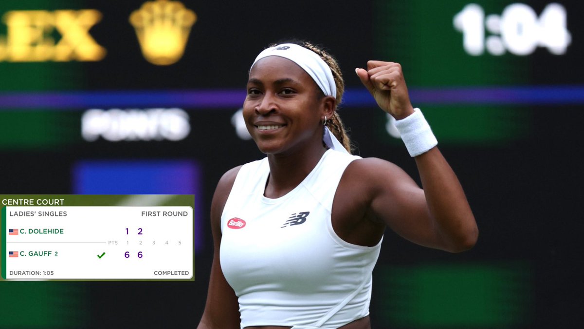 (2) Gauff def. Dolehide (6-1, 6-2) in the 1st round of #Wimbledon.
