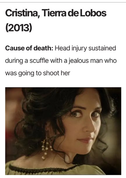 CatWarrior_TWN's tweet photo. @HILLROMANOFF He aquí una lista bastante completita, actualizada a 2023, “All 235 Dead Lesbian and Bisexual Characters On TV, And How They Died”, incluye las muertes en series patrias https://t.co/UrRdVE3fLR #Mafin https://t.co/LKqePgBfOZ