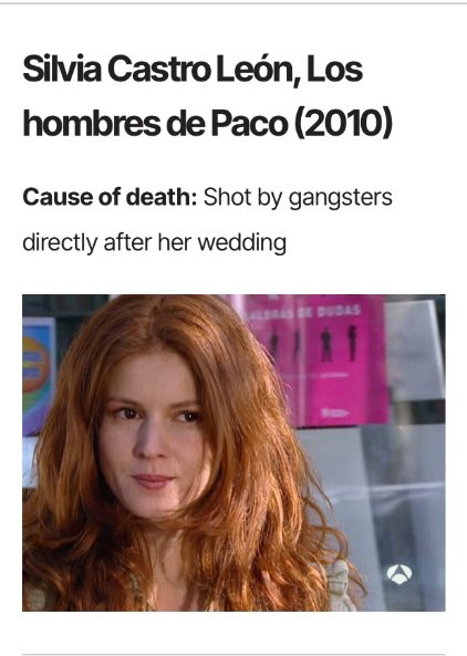 CatWarrior_TWN's tweet photo. @HILLROMANOFF He aquí una lista bastante completita, actualizada a 2023, “All 235 Dead Lesbian and Bisexual Characters On TV, And How They Died”, incluye las muertes en series patrias https://t.co/UrRdVE3fLR #Mafin https://t.co/LKqePgBfOZ