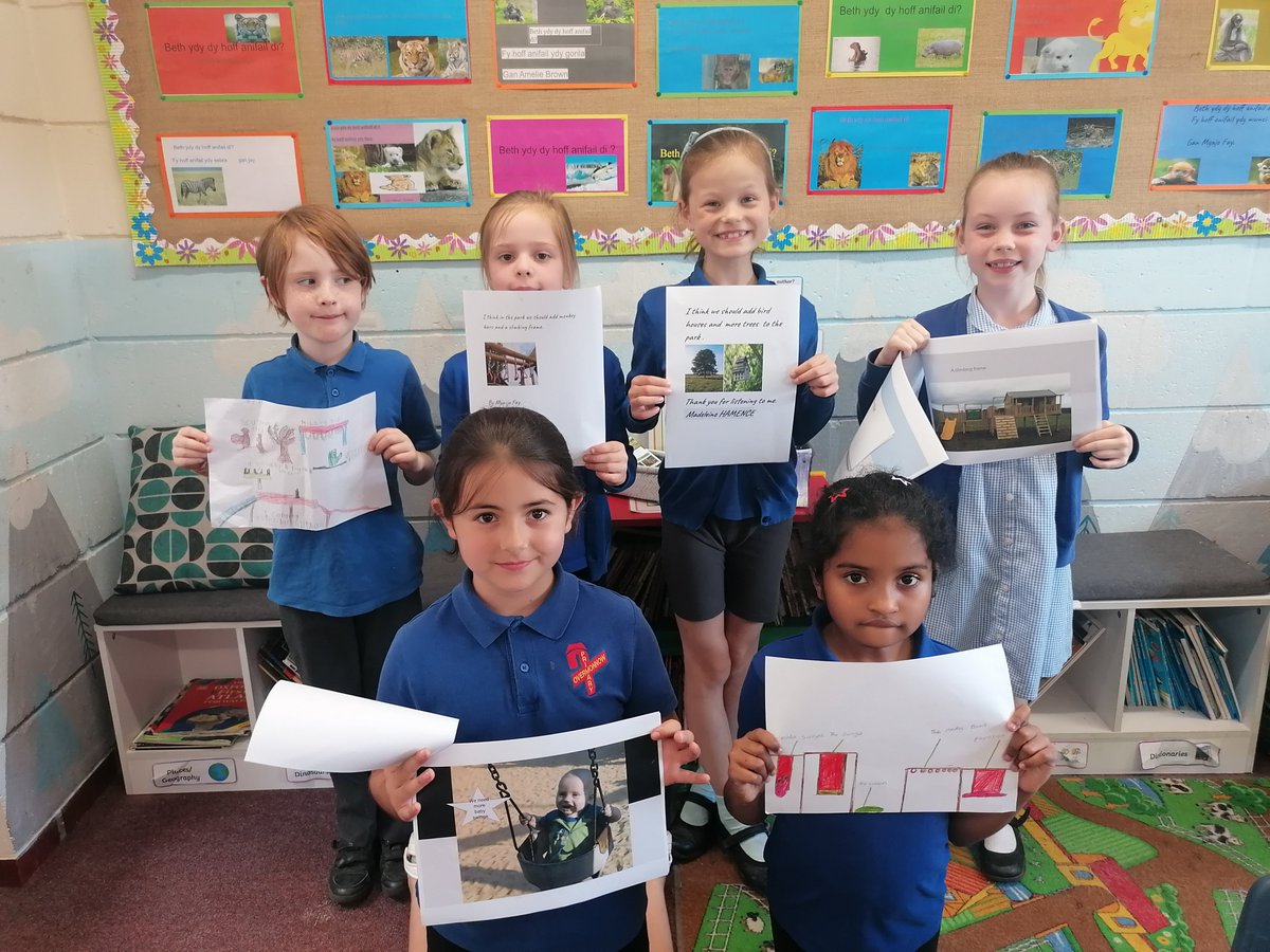 The children in Dosbarth Caswell have been inspired to show what they would like to see in Drybridge Park after our assembly last week. We have now passed these on to Mr Sweeney who will take them to the next meeting.