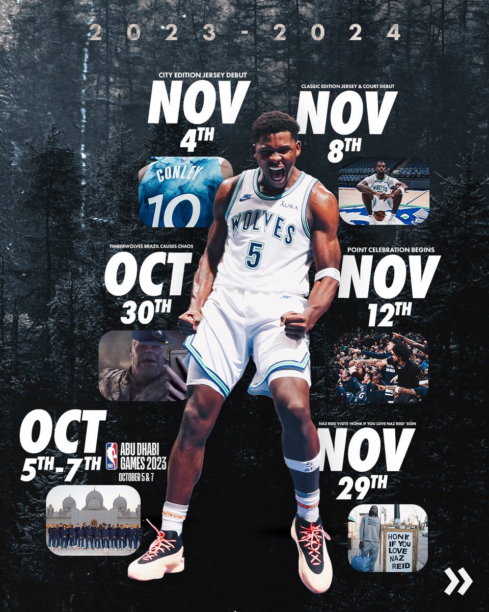 Timberwolves's tweet photo. TWolves Brazil. Western Finals. 50+ wins.

what stuck out to you this season? https://t.co/aIQea6WjMQ