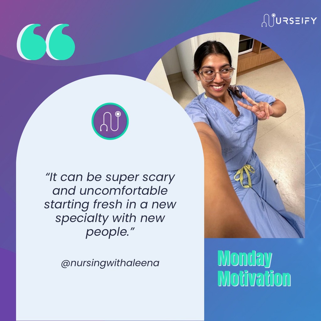 Nurseifyapp's tweet photo. Although it can be scary and intimidating starting a new specialty in a new place, we’re here to let you know, along with @nursingwithaleena, embrace the challenge! You’re where you are for a reason, and you’ve worked hard to get there, don’t doubt yourself💜 https://t.co/8uap6thFea