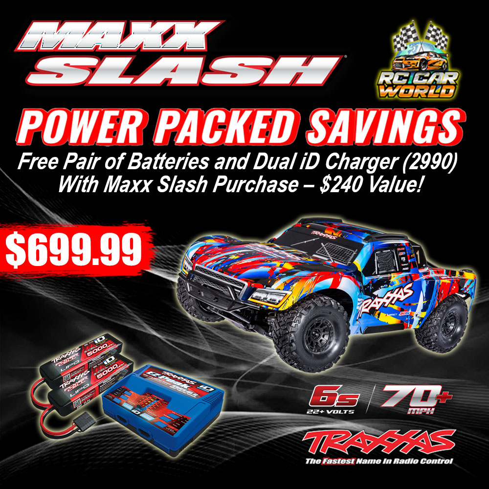 RCCarWorld's tweet image. POWER PACKED SAVINGS
In store only $699.99
Buy here: rccw.us/maxxslash
Free pair of Batteries and dual ID Charger 2990 with Maxx Slash purchase - $240 value!
#RcTraxxas #PowerPacked #RcMaxxSlash #RcShortCourse #RcBatteries #RcCharger2990 #RcTrucks #RcCarWorld