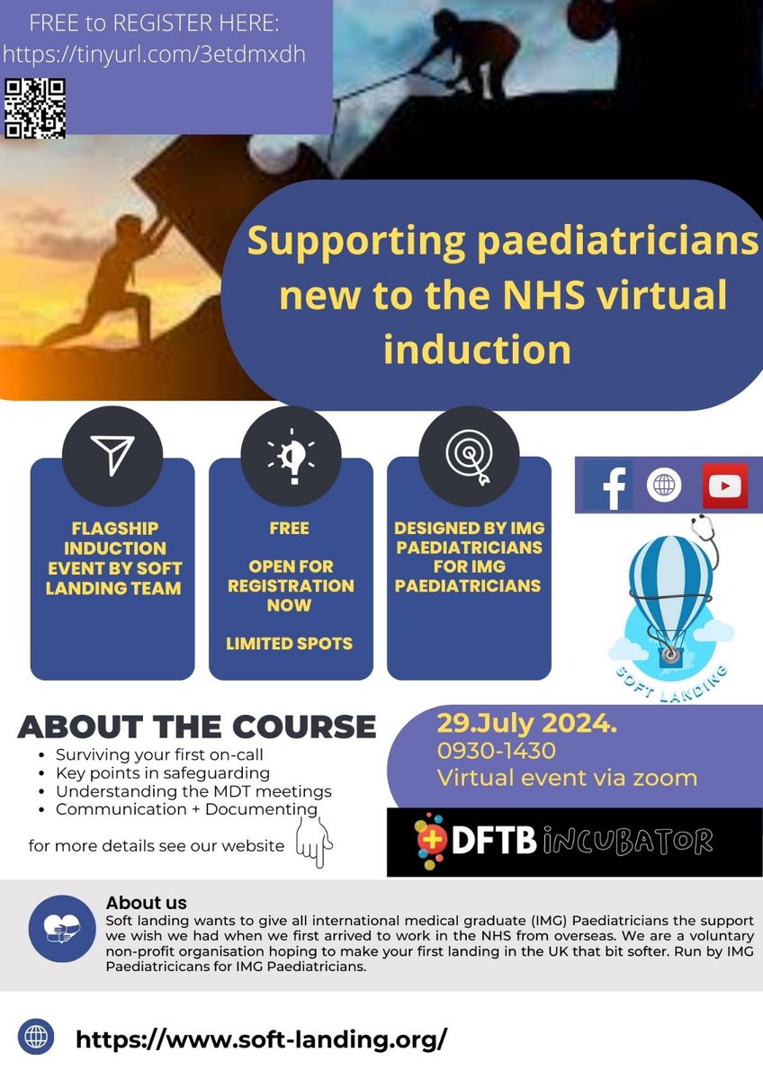 ✨️Our flagship induction workshop is back for all paediatricians new to the system 🙌

✨️ From IMGs to IMGs ,and for a Soft landing to paediatrics in the NHS.

✨️For registration, please follow the link below: 
eventbrite.co.uk/e/soft-landing…
