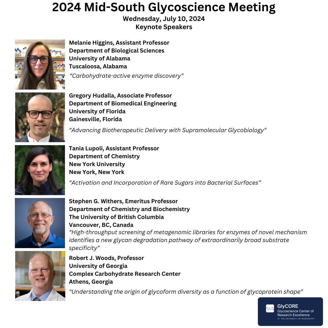UM_glycore's tweet image. There&apos;s still time to join us virtually or in person for the 2024 Mid-South Glycoscience Meeting. Register here: forms.gle/VJgCZb8kPu3C7N…. #glycotime #glycore