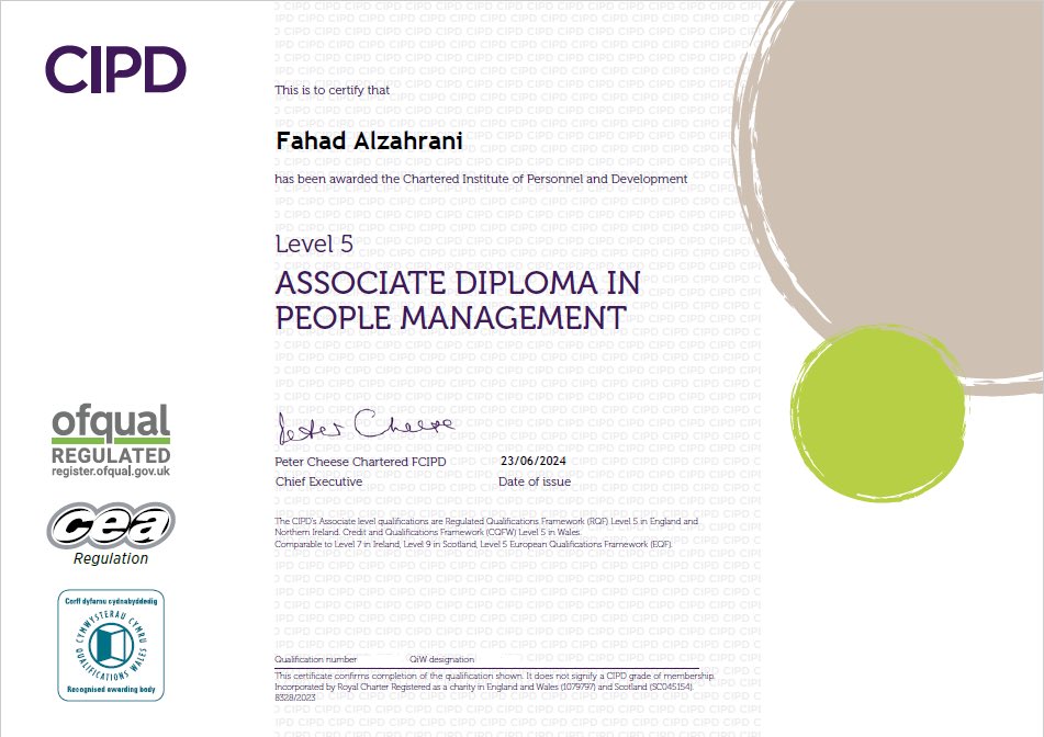 Fahad_FAZ_'s tweet photo. مساء الخير .
الحمد لله سعيد جداً ان اشارككم حصولي على شهادة #CIPD_Level_5 دبلوم مشارك في إدارة الأفراد Associate Diploma in People Management
صادرة من @CIPD
#الموارد_البشرية #CIPD #H_R https://t.co/tSEYF5e3W3