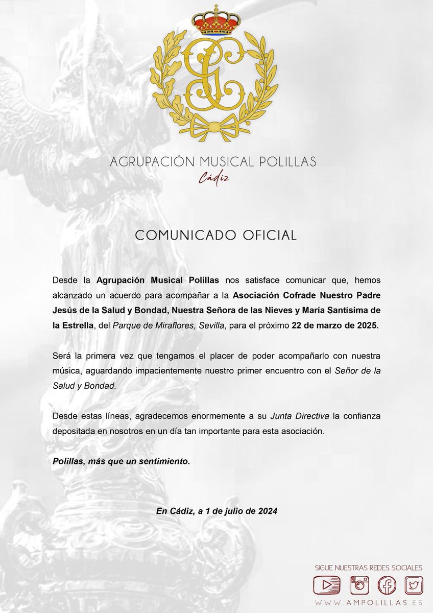 PolillasCadiz's tweet photo. 🔴 𝐂𝐨𝐦𝐮𝐧𝐢𝐜𝐚𝐝𝐨 𝐎𝐟𝐢𝐜𝐢𝐚𝐥 | 𝐉𝐞𝐬𝐮́𝐬 𝐝𝐞 𝐥𝐚 𝐒𝐚𝐥𝐮𝐝 𝐲 𝐁𝐨𝐧𝐝𝐚𝐝 | 𝐒𝐞𝐯𝐢𝐥𝐥𝐚

✝️ @accsaludybondad https://t.co/VSQzEJn2ED