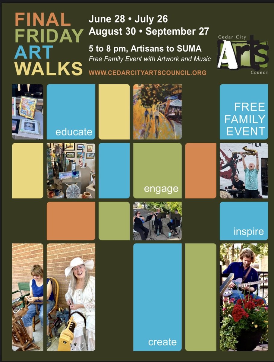 CedarCityArts's tweet photo. July arts news: https://t.co/WmqLC18Y0P Thanks to everyone building our arts community. Submit items for August by July 15 to cedarcityartscouncil@gmail.com https://t.co/OkdfIZ2aML