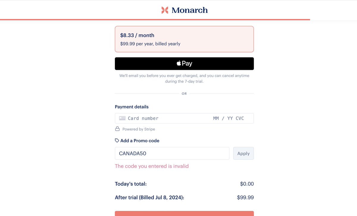 colmobrogain's tweet photo. @monarch_money Your Canada code is not working: https://t.co/tRUCgNInlm https://t.co/EHyw1Ka2kX