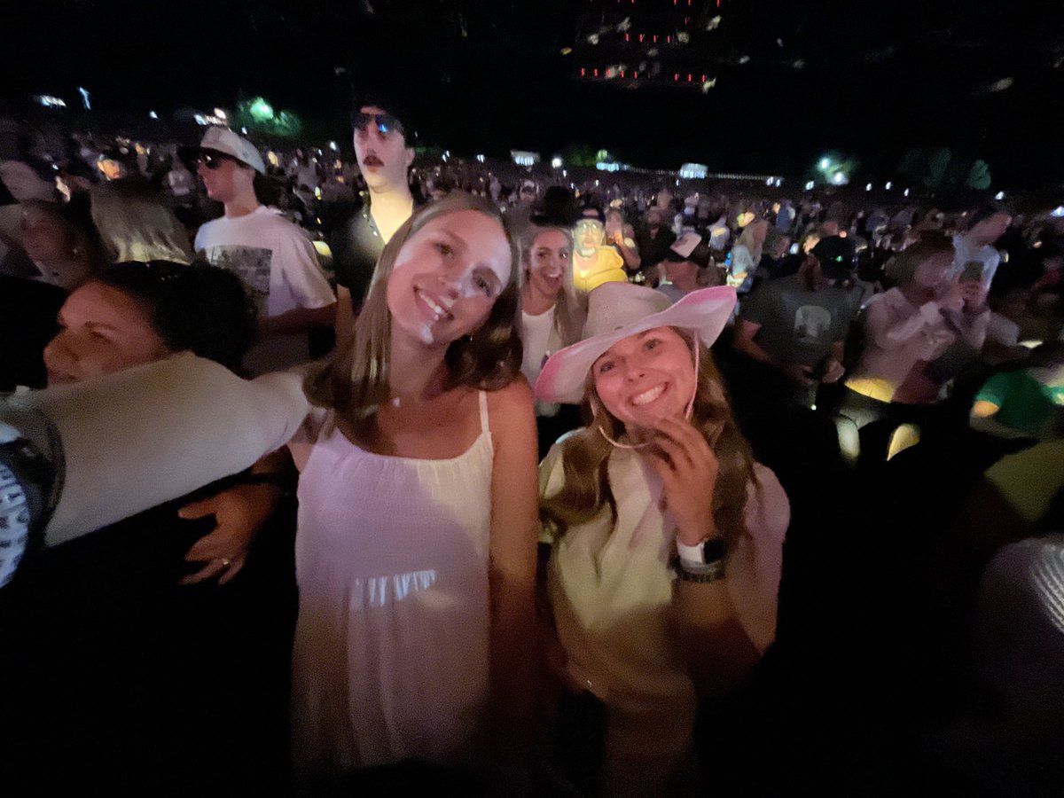 BobGreenburg's tweet photo. One of the advantages of the Pirates early game yesterday was that it allowed Paul Skenes and Livvy Dunne to make it to the Tyler Childers concert last night - their seats were behind @DevenDittrich’s 
daughter Leiara and friend 🤣
@livvydunne https://t.co/VDDwP7oE8h