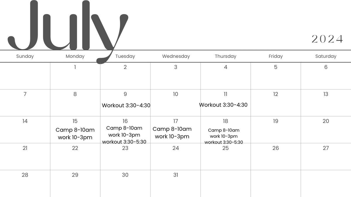 July schedule