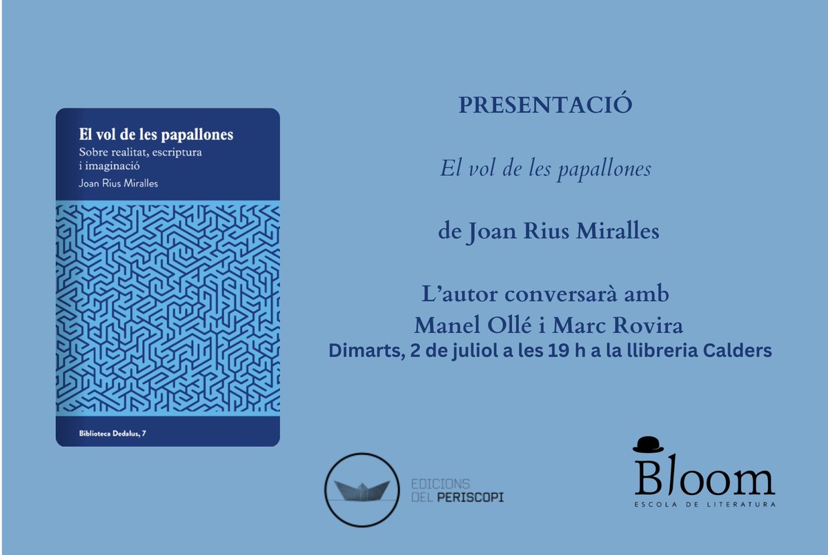 mnlolle's tweet photo. Demà a @LaCalders  parlarem amb @MarcRoviraU i amb Joan Rius @dolcametzina  de la literatura com a forma de coneixement, que és una cosa molt seriosa, però ho farem sense academicismes engavanyats i sense celles corrugades, amb l'alegria i la lleugeresa del vol de les papallones. https://t.co/QihI0H1xNI