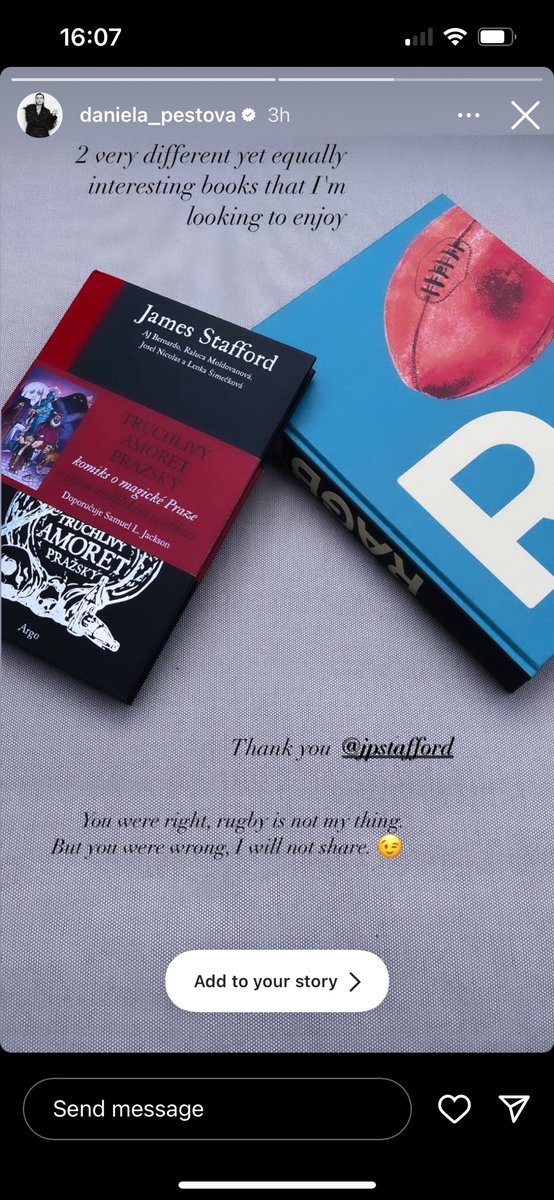 jpstafford's tweet photo. I think I've peaked! 🤯

'Ragby' and 'Truchlivý amoret pražský' (@theputto) get a much appreciated shout out from 🇨🇿 Daniela Peštová!

🏉📚💬✍️ #mojeargo https://t.co/88M6UcTGGJ