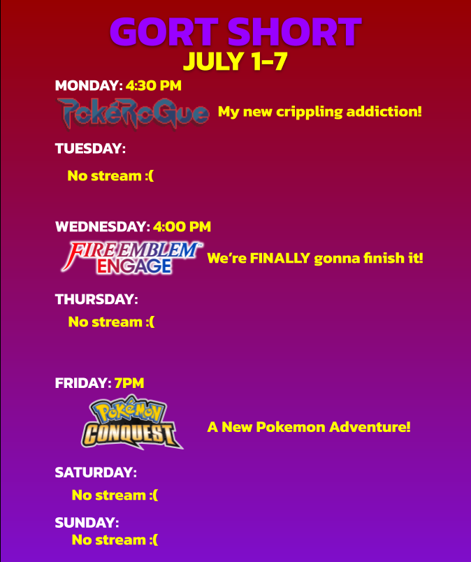 FortofGort's tweet photo. Welcome to the first Gort Short! In order to maintain consistency as to when and what I'm streaming each week, I'm making a weekly post to show yall! https://t.co/cy78ZMfZpu