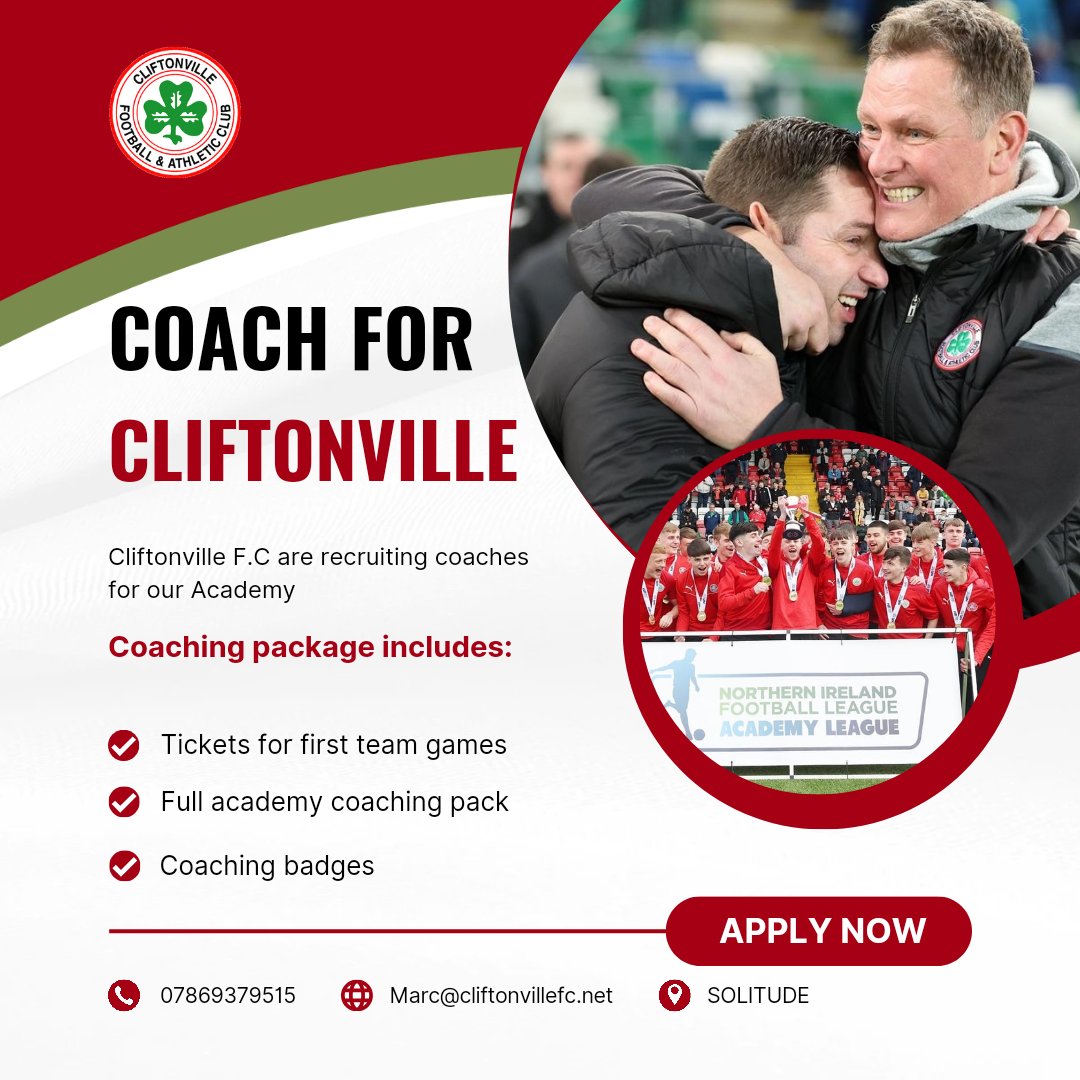 Cliftonville Academy looking New Coaches.