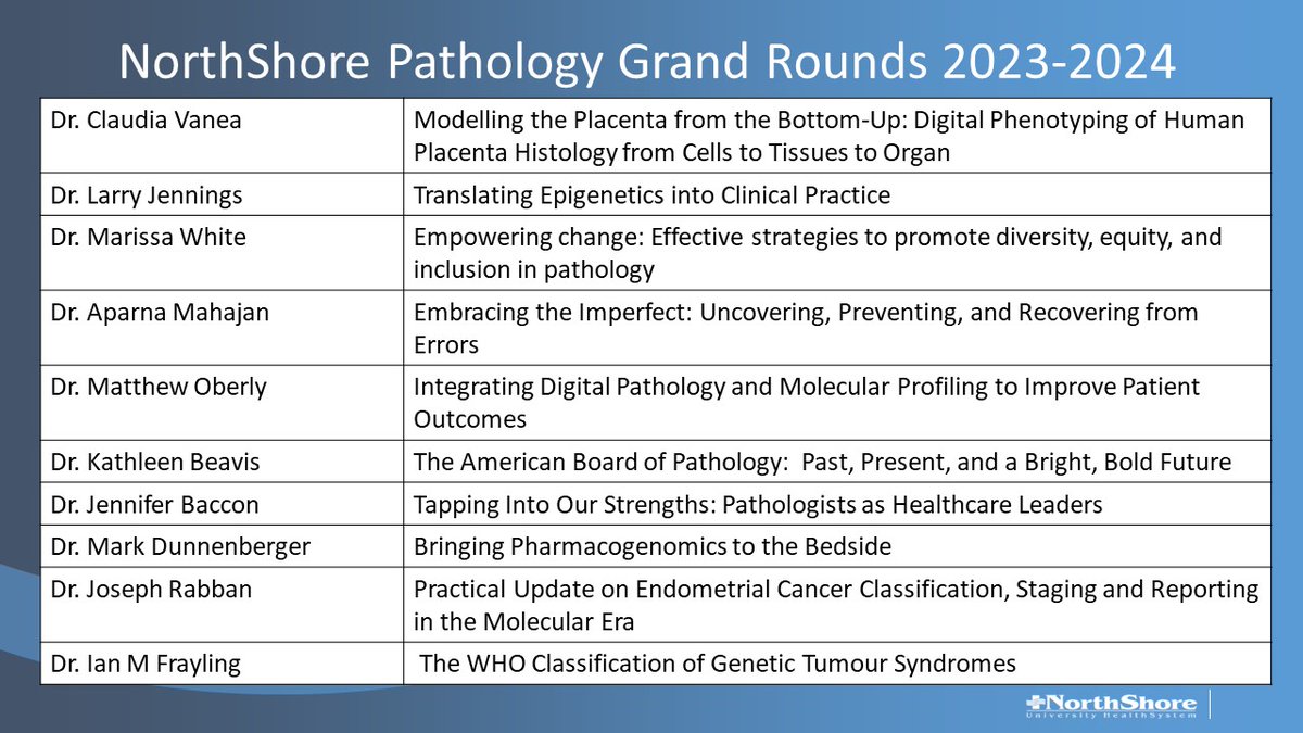 NorthShore_Path's tweet image. As we begin a new academic year, a huge thank you to all the faculty who presented at @NorthShore_Path Grand Rounds in 2023-24!