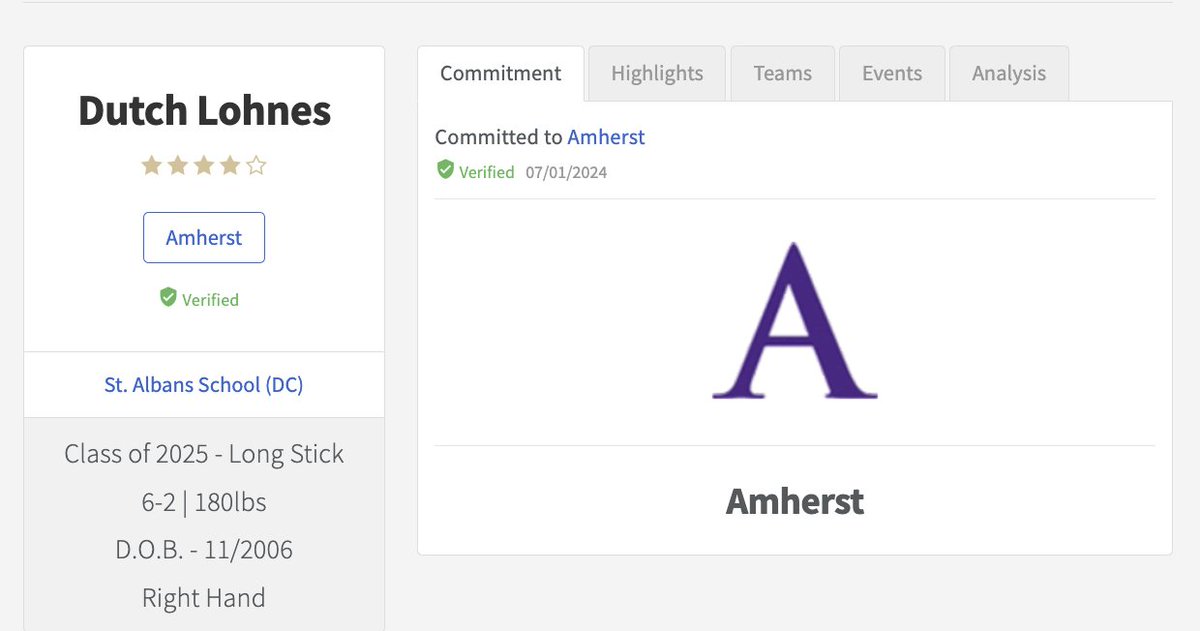 dkaplan46's tweet photo. Really busy day for @AmherstMLAX who pick up four excellent 2025's.

A duo at LSM &amp; a duo at the FO X.
LSM's
Dutch Lohnes, 4-Star, @NextLevelLax
Oliver Pritchard @TaftBVLax/@PrimeTimeLax08 

FO
Kaden Fenno, 3-Star, @WestCoastStarz
Dylan Kelleher, @Bulls_Lacrosse/@WestCoastStarz https://t.co/UxC0e4ihY7