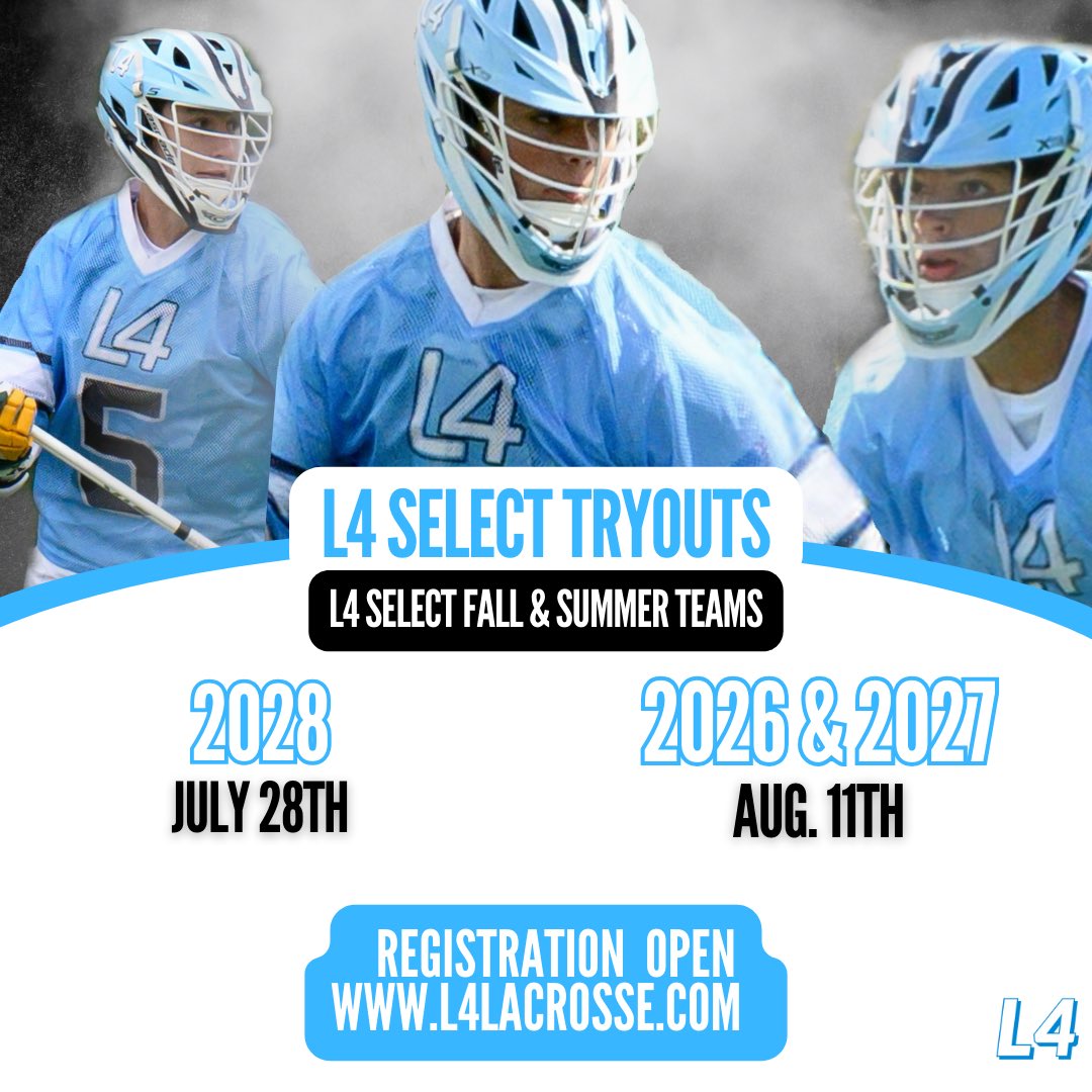 ⭐️ Tryout dates announced ⭐️
Please visit L4Lacrosse.com for more information.