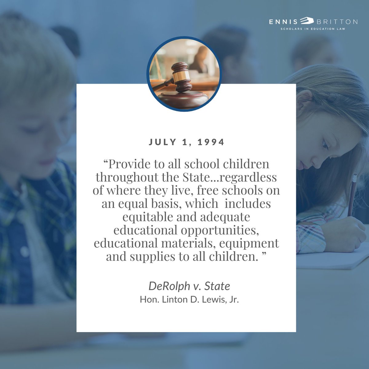 EnnisBritton's tweet image. 𝐷𝑒𝑅𝑜𝑙𝑝ℎ 𝑣. 𝑆𝑡𝑎𝑡𝑒 ensured equal funding for children's education across the state, regardless of location. This fall join Jeremy Neff for a podcast covering the historical context, present-day relevance, future implications of the case. ow.ly/ozrY50Stfv8