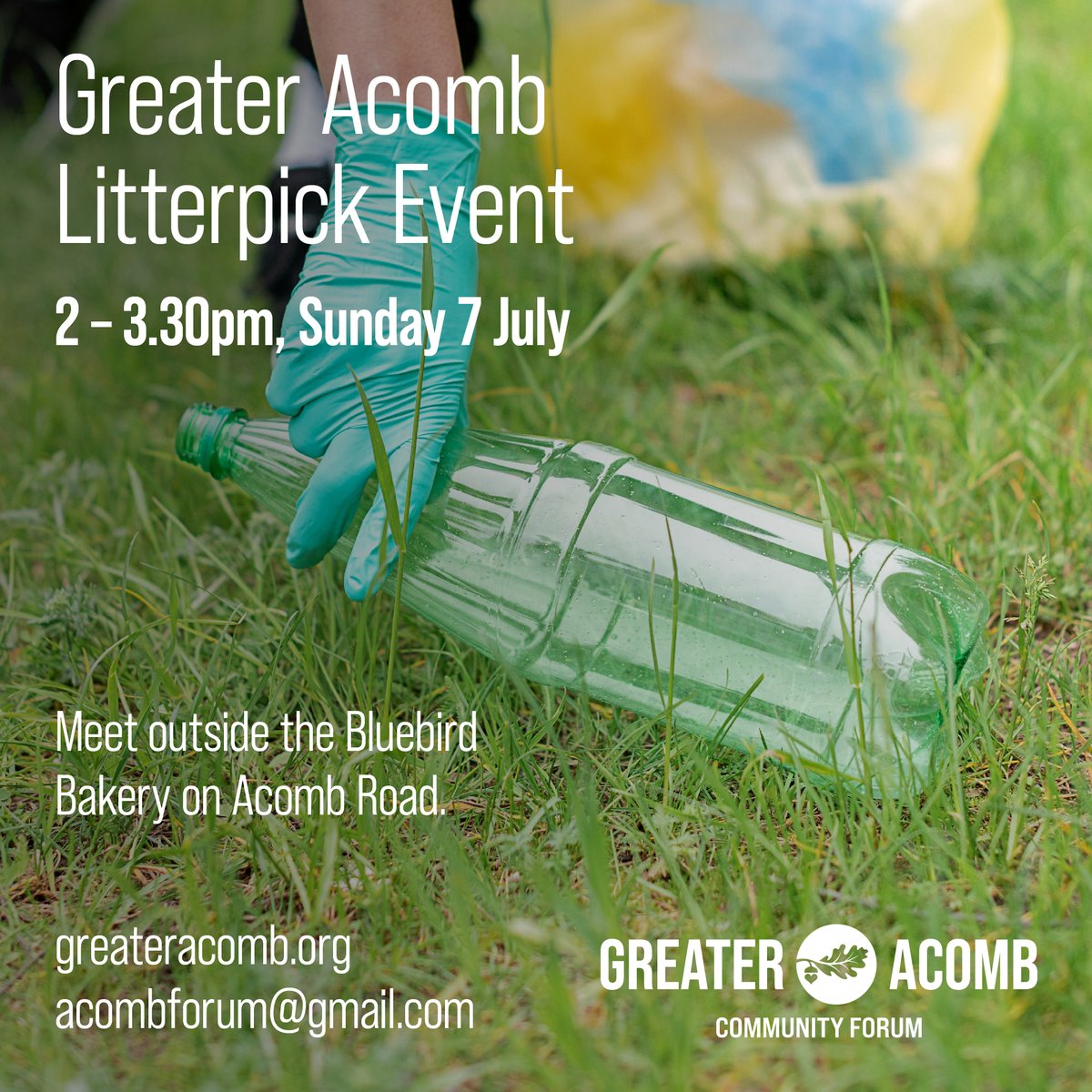 Greater Acomb Community Forum (@acombforum) on Twitter photo We are organising a litter-picking event on Sunday 7th July, to keep Acomb clean. We will meet at Bluebird Bakery at 2PM.
All are welcome to join us!
If you have any questions, email us at acombforum@gmail.com.
#acomb #community #litterpicking We are organising a litter-picking event on Sunday 7th July, to keep Acomb clean. We will meet at Bluebird Bakery at 2PM.
All are welcome to join us!
If you have any questions, email us at acombforum@gmail.com.
#acomb #community #litterpicking