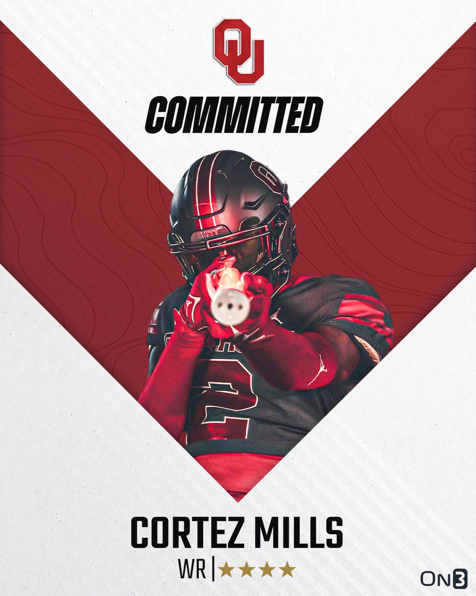 Rivals's tweet photo. 🚨BREAKING🚨 4-star WR Cortez Mills has committed to Oklahoma⭕️

More from @ChadSimmons_: https://t.co/UmMF4EMn2l https://t.co/EfKvgppX94