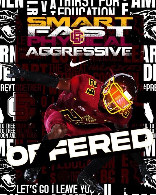 Glad to receive my First D1 offer from Bethune cookman <a href="/CoachKen17/">Coach Johnson</a> <a href="/CoachWoodie/">Raymond Woodie Jr.</a> <a href="/CoachRoyal63/">CoachRoyal</a> <a href="/SFACoachMartin/">Coach Martin</a> <a href="/MaxPreps/">MaxPreps</a> <a href="/BigCountyPreps1/">BCP SPORTS</a> #MoreToGo