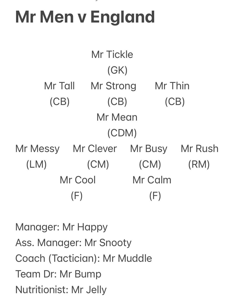 I'd you're bored watching England, create a fictional football team to play them in the Euros. Could this Mr Men's team bring the cup home for England? <a href="/GaryLineker/">Gary Lineker</a> <a href="/alanshearer/">Alan Shearer</a> <a href="/BBCMOTD/">Match of the Day</a> #EURO2024 #EnglandEuro2024 #MrMen #winningteam