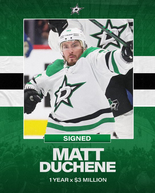 Matt Duchene Signed by Stars 1 year at 3 million with a photo of Dutchy celebrating