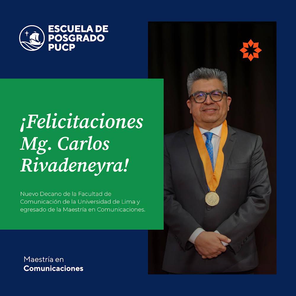mcomunicapucp's tweet photo. 🎉Felicitamos cordialmente a nuestro egresado, el Mg. Carlos Rivadeneyra, por su reciente nombramiento como Decano de la Facultad de Comunicación de la @udelima .🥇

Nos enorgullece profundamente su destacada trayectoria profesional. ¡Éxitos en esta nueva etapa!✨ https://t.co/y10eysJ5m1