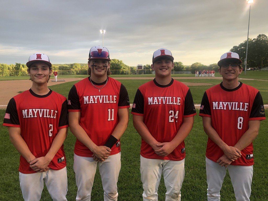 MayvilleSD1's tweet image. Congratulations to our 2024 Baseball All-Conference Athletes! Bobby H. - 1st Team; Payton B. - Honorable Mention; Cole L. - 2nd Team; and Cohen R. - 2nd Team. #mayvillecardinals #mayvilleschools #cardinalpride