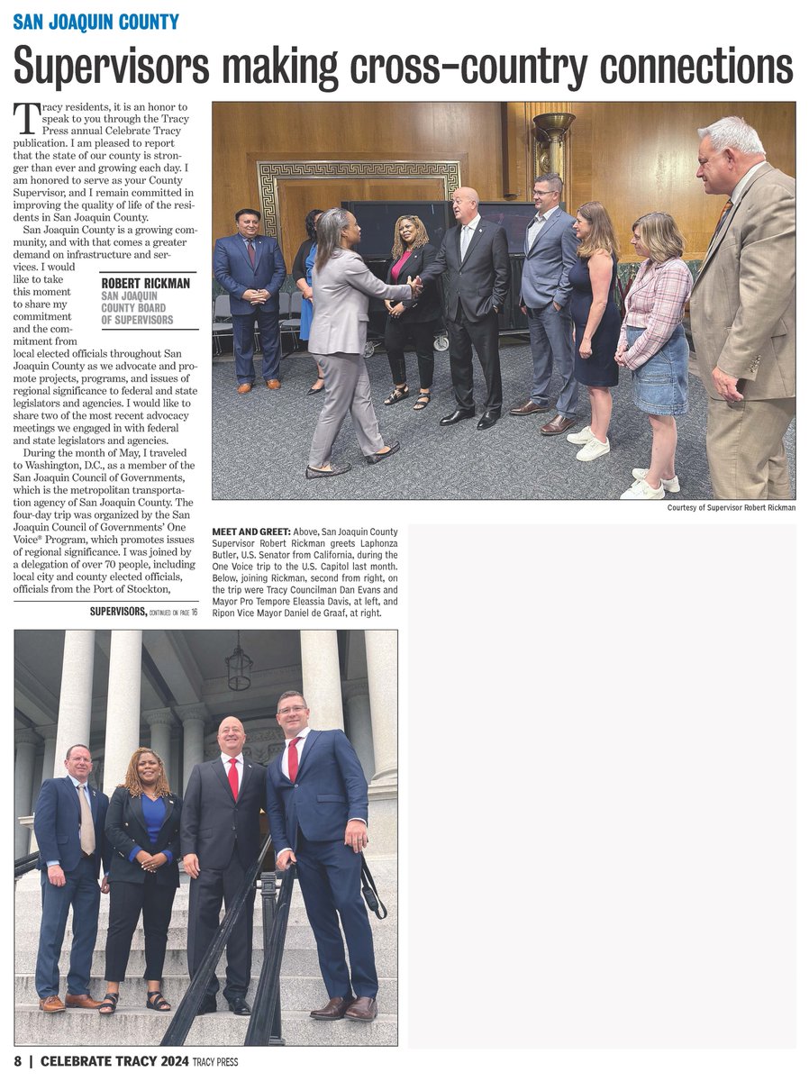 SJCOG's tweet photo. Check out the great commentary @SJCOG Boardmember @Sup_Rickman wrote for @TracyPressNews’ Celebrate Tracy special section. He writes about two major @SJCOG #advocacy efforts – San Joaquin #OneVoice & #Megaregion Working Group. Read the commentary: https://t.co/qFD0vhJzRH. https://t.co/fSW2S4o6k9