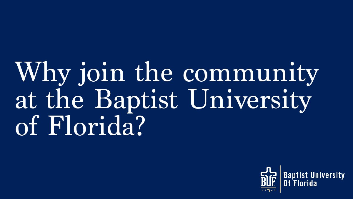 baptistufl's tweet photo. Choose a community that values God's purposes, the call of Christ, and the good works that God has prepared for us to live out each day!
Apply now at https://t.co/wJLtYuTHFs!
#GETBUF #BEBUF #IAMBUF https://t.co/wLWOaB7d2d