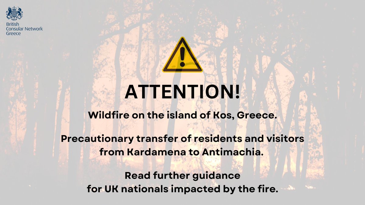 ukingreece's tweet photo. #Kardamena, #Kos: as a precaution people are transferred to #Antimachia

🇬🇧 nationals impacted by the 🔥 should:
▪️ follow 🇬🇷 authorities’ guidance
▪️ carry their passport
▪️ contact their tour operator
▪️ check https://t.co/28zuM1WH0s 

24/7 consular assistance 📞: +442070085000 https://t.co/BiWEuQzzKb