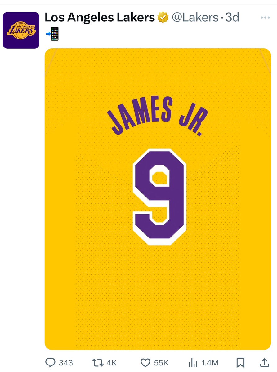 #9 James Jr., from Akron, OH - will definitely look great on the young King 🙌🏾 - <a href="/Lakers/">Los Angeles Lakers</a>
