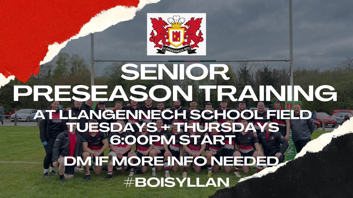 🏉PRESEASON CONTINUES🏉

Preseason continues at Llan school field tomorrow! 

Two senior teams are being run this season, so whether you want to test yourself at Premiership level, or would like to join our Development team, then get in touch! 

#BoisYLlan
⚫️🔴⚪️