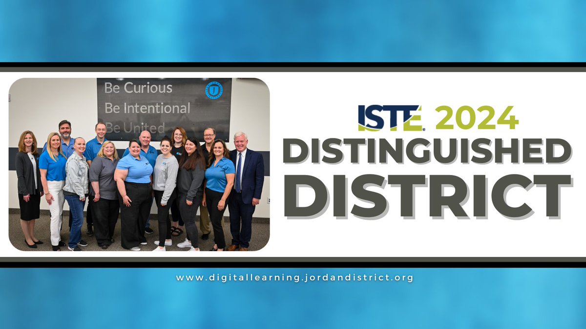 Jordan School District is honored to have been selected as one of the three recipients of the 2024 Distinguished District Award by the International Society for Technology in Education (ISTE).

jordandistrict.org/2024/07/jordan…

<a href="/ISTEofficial/">ISTE</a> #JordanDTL #istelive #iste24 #utpol #uted
