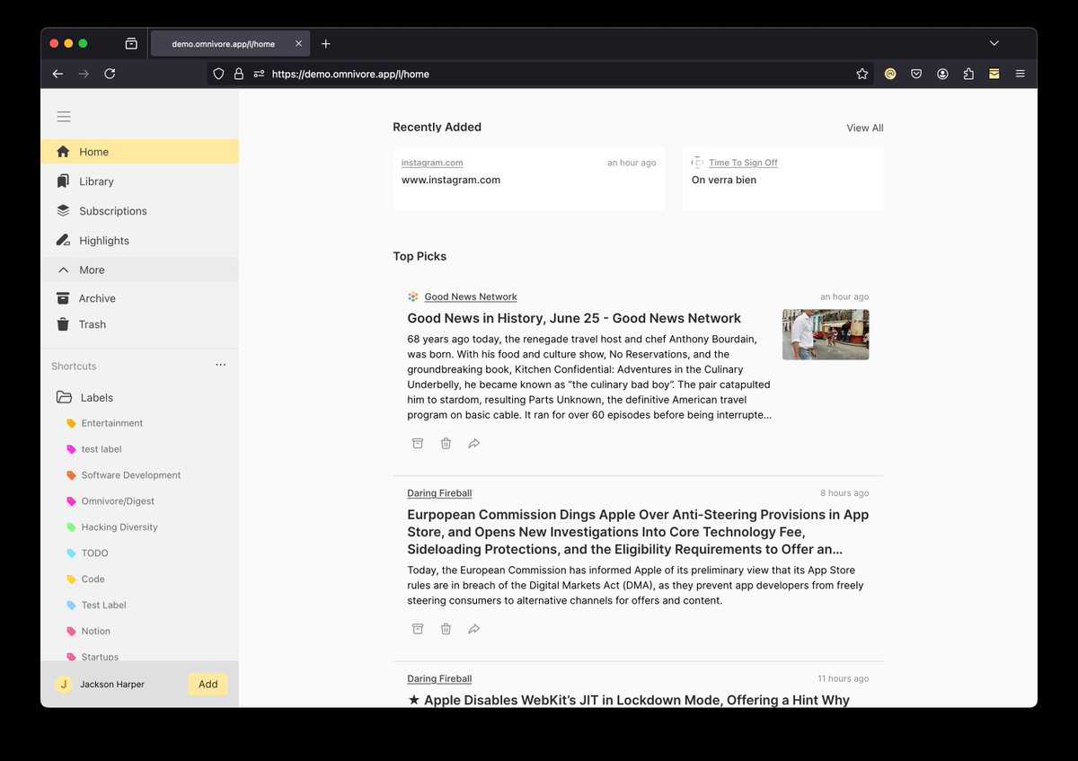 A sneak peek into the new redesign of the web app and its new capabilities.
Join our Discord to be the first to find out! buff.ly/4btiRey

#opensource #omnivore #readlater #productivity #comingsoon