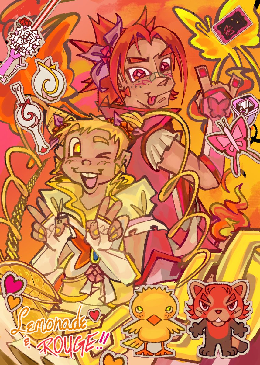 🍋Cure Lemonade &amp; Cure Rouge❤️‍🔥 my art piece for <a href="/Precure20F/">Habatake!</a> !!! 🌈🌈