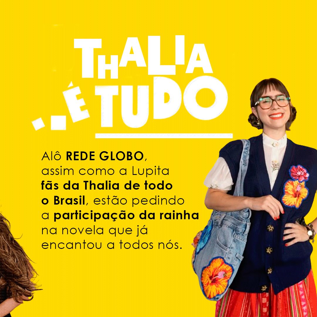 Campanha: <a href="/tvglobo/">TV Globo 📺</a> Queremos nossa santa <a href="/thalia/">Thalia</a> em #FamiliaÉTudo 🙏🏻🥰 #queremosthalia #somostodoslupita #thalia 
+ info:  instagram.com/p/C85Ma_1uLKT/… 
Apoio <a href="/ConexaoThalia/">Conexão Thalia Brasil</a>