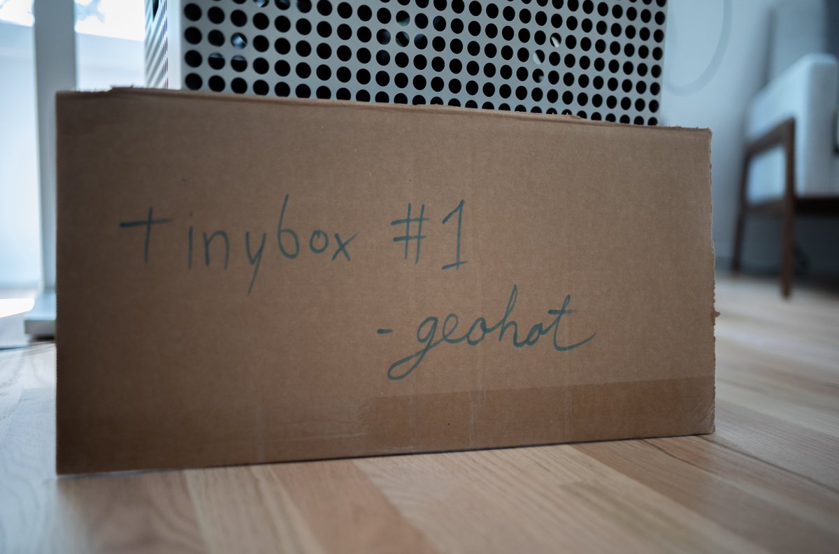 Excited and honored to be the recipient of the first-ever  Tinybox built by <a href="/realGeorgeHotz/">George Hotz 🌑</a> and the <a href="/__tinygrad__/">the tiny corp</a> team.

NVIDIA's monopoly on AI GPUs is not only dangerous for society but also unhealthy for the market. Tinygrad is on a mission to fix that, and I'm glad to support