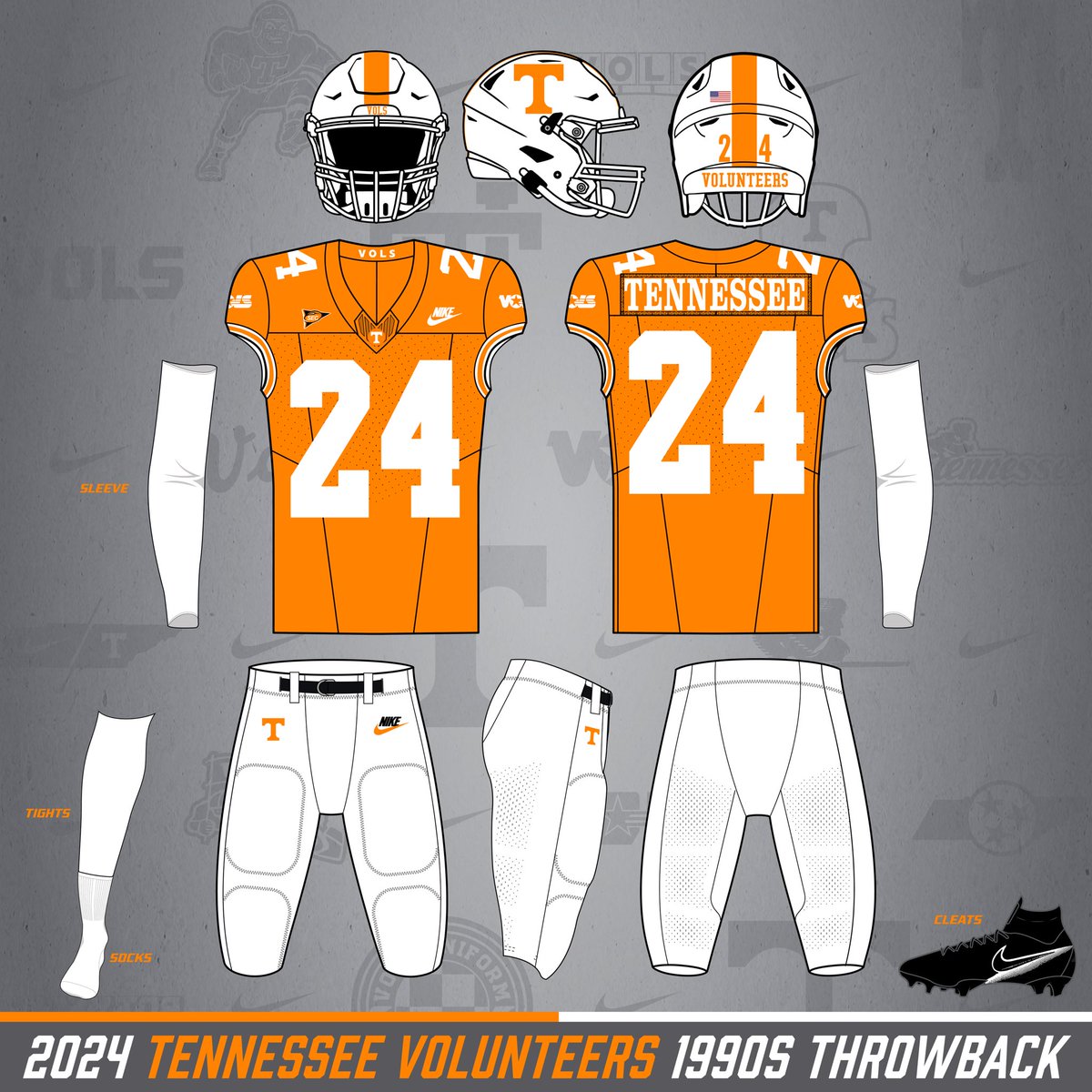 CfieldsVFL's tweet photo. Recent throwback announcements got me thinking…
What if @Vol_Football threw it back to the 1990’s the Vols’ Decade of Dominance?
Not one year specifically, but the best uniform elements from different years combined into a home and road variation. https://t.co/WX1MsWdgk7