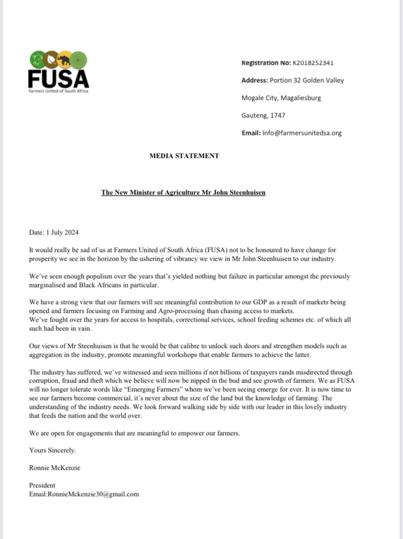 FarmersUnitedSA's tweet photo. @jsteenhuisen We move with movers! Our members have spoken. https://t.co/QfSeBOZe8K
