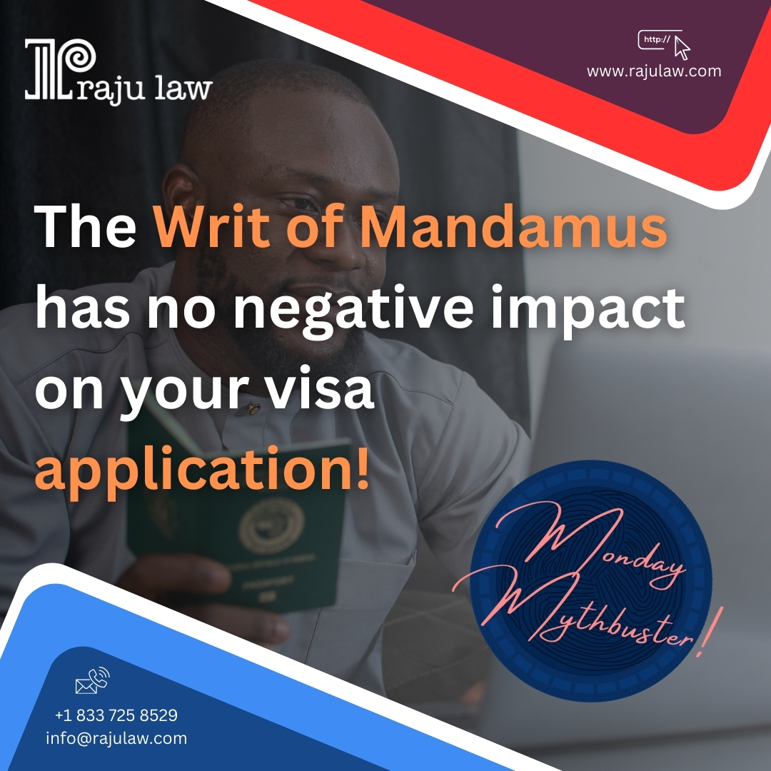 rajulawusa's tweet image. Filing a Writ of Mandamus can harm a visa application, but that's not true. It actually helps speed up the process by compelling immigration authorities to prioritize your case. 

𝗶𝗻𝗳𝗼@𝗿𝗮𝗷𝘂𝗹𝗮𝘄.𝗰𝗼𝗺
𝘄𝘄𝘄.𝗿𝗮𝗷𝘂𝗹𝗮𝘄.𝗰𝗼𝗺
#rajulaw #WritofMandamus #immigrationusa
