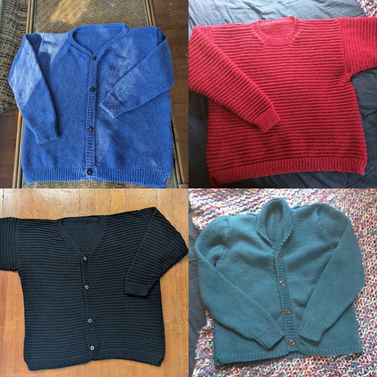 chrismlizama's tweet image. A different handmade sweater for every day of the week. This represents about 2 years of knitting though it was done over the course of around 7 years