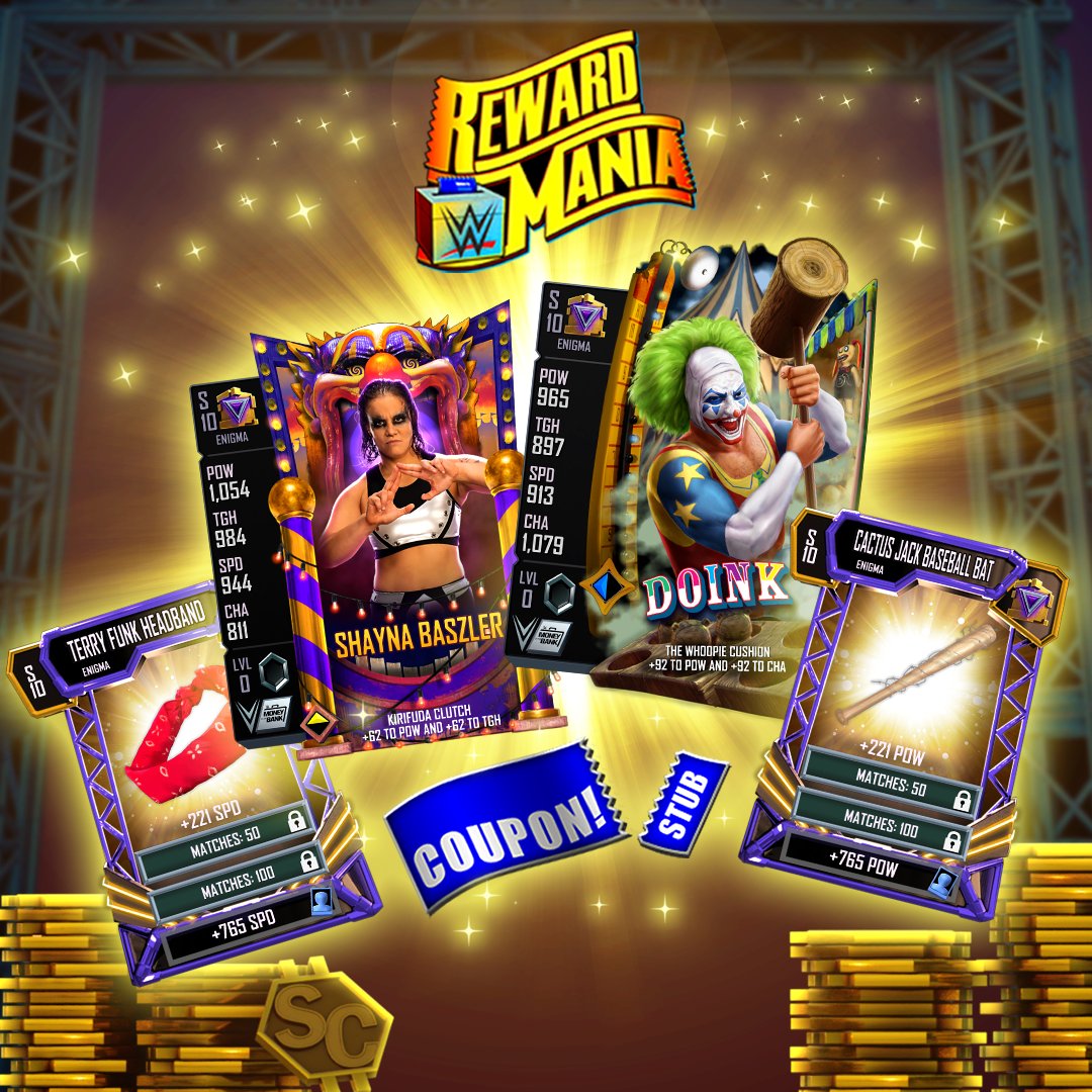 WWESuperCard's tweet photo. His name is Doink. Reward Mania has begun.