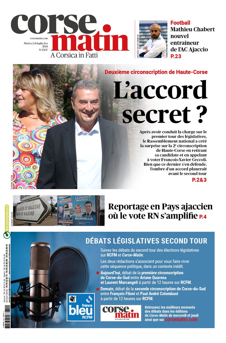 Corse_Matin's tweet photo. A la une de Corse-Matin du mardi 2 juillet
https://t.co/4yN9WAeJJf https://t.co/RAomGhaAJp