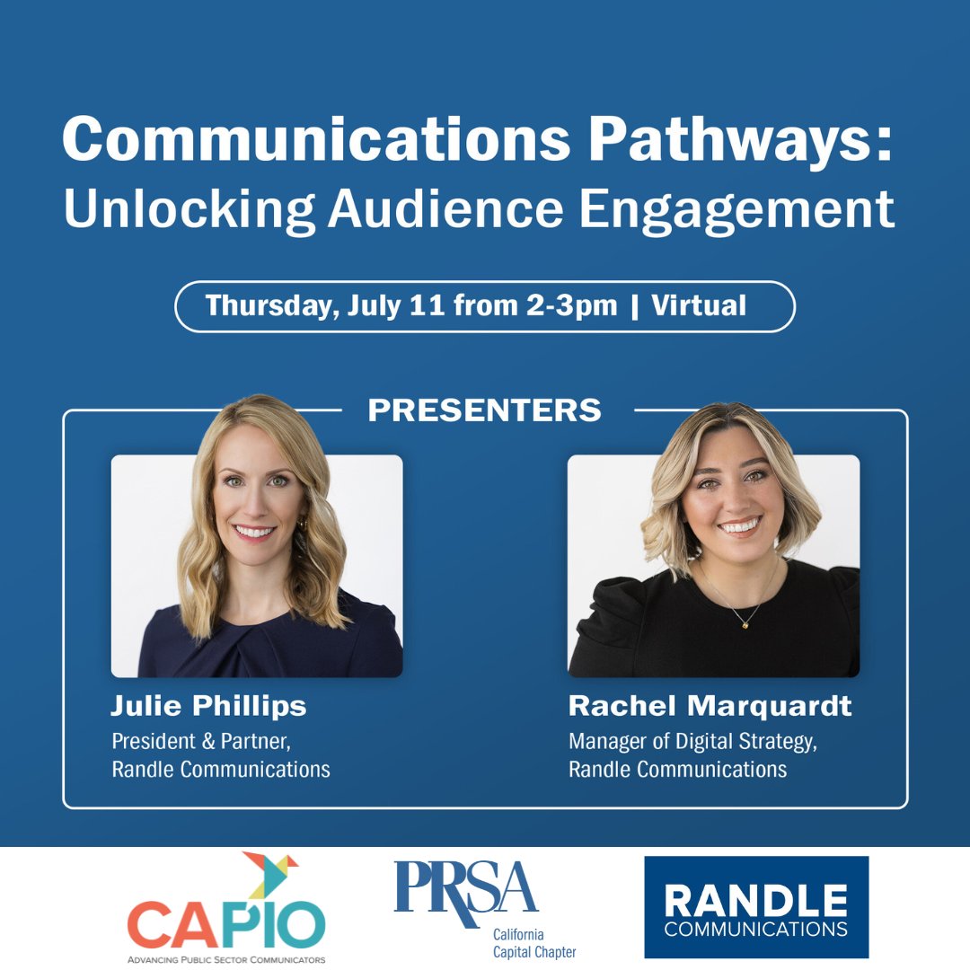 PRSASacramento's tweet photo. Mark your calendar! 📅 On 7/11, #PRSASac &amp; @CAPIOTweets  will be hosting a virtual discussion exploring the realm of trusted messengers. Experts from @randlecomm will discuss the importance of leveraging trusted messengers to engage diverse audiences. https://t.co/d9lkFf9sB7 https://t.co/7iTaaPnhE0