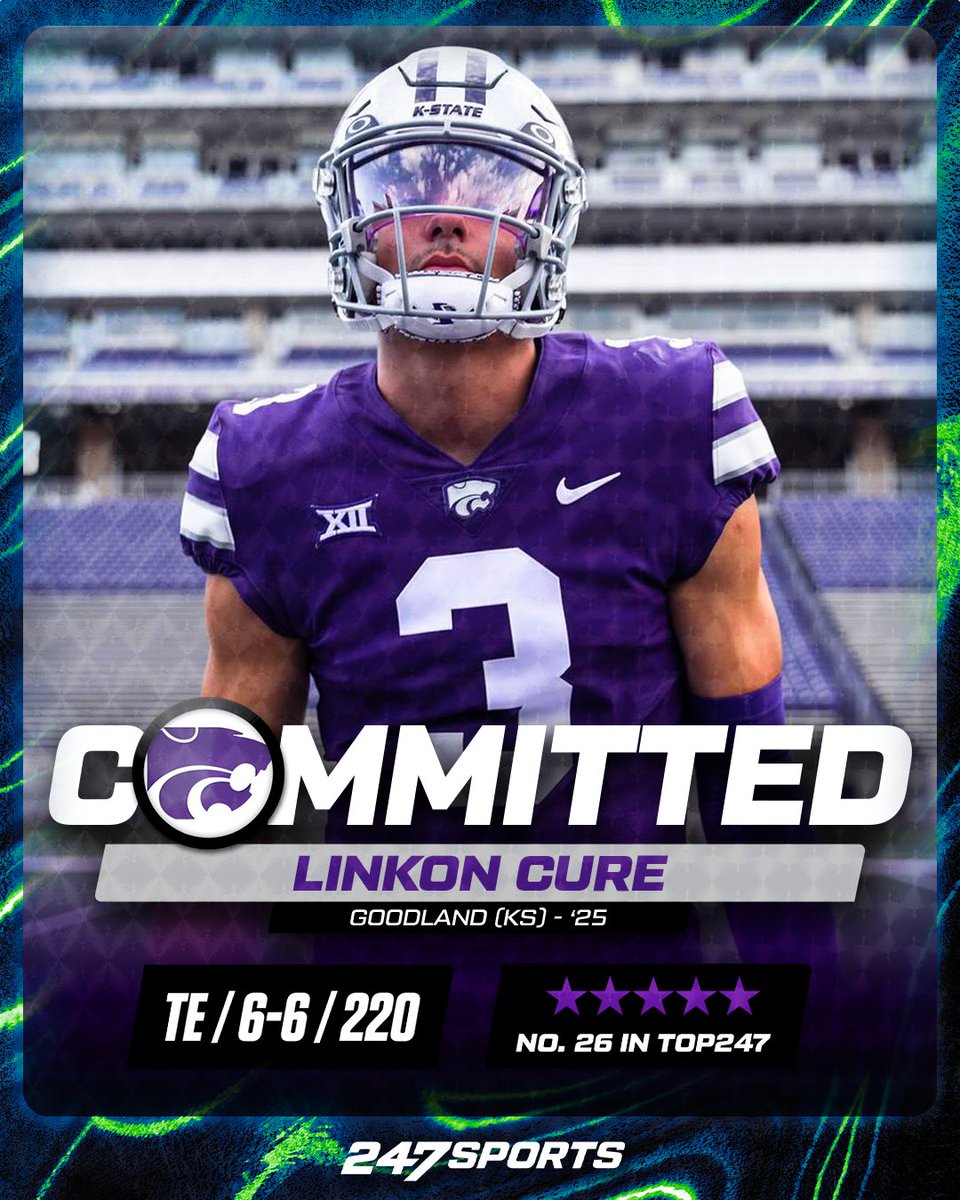 247Sports (@247sports) on Twitter photo BREAKING: 5⭐️ tight end Linkon Cure has committed to <a href="/KStateFB/">K-State Football</a> 🔥
Cure is the highest-rated Kansas State commit of the internet recruiting era 🗣️
He chose the Wildcats over Kansas, Texas A&M & Oregon.
247sports.com/player/linkon-… BREAKING: 5⭐️ tight end Linkon Cure has committed to <a href="/KStateFB/">K-State Football</a> 🔥
Cure is the highest-rated Kansas State commit of the internet recruiting era 🗣️
He chose the Wildcats over Kansas, Texas A&M & Oregon.
247sports.com/player/linkon-…